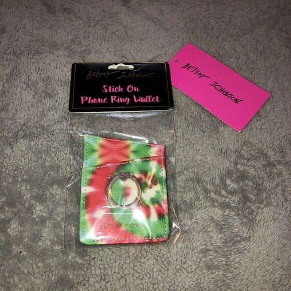 NWT BETSEY JOHNSON Tie Dye Stick On Phone Ring Wallet - Picture 2 of 6